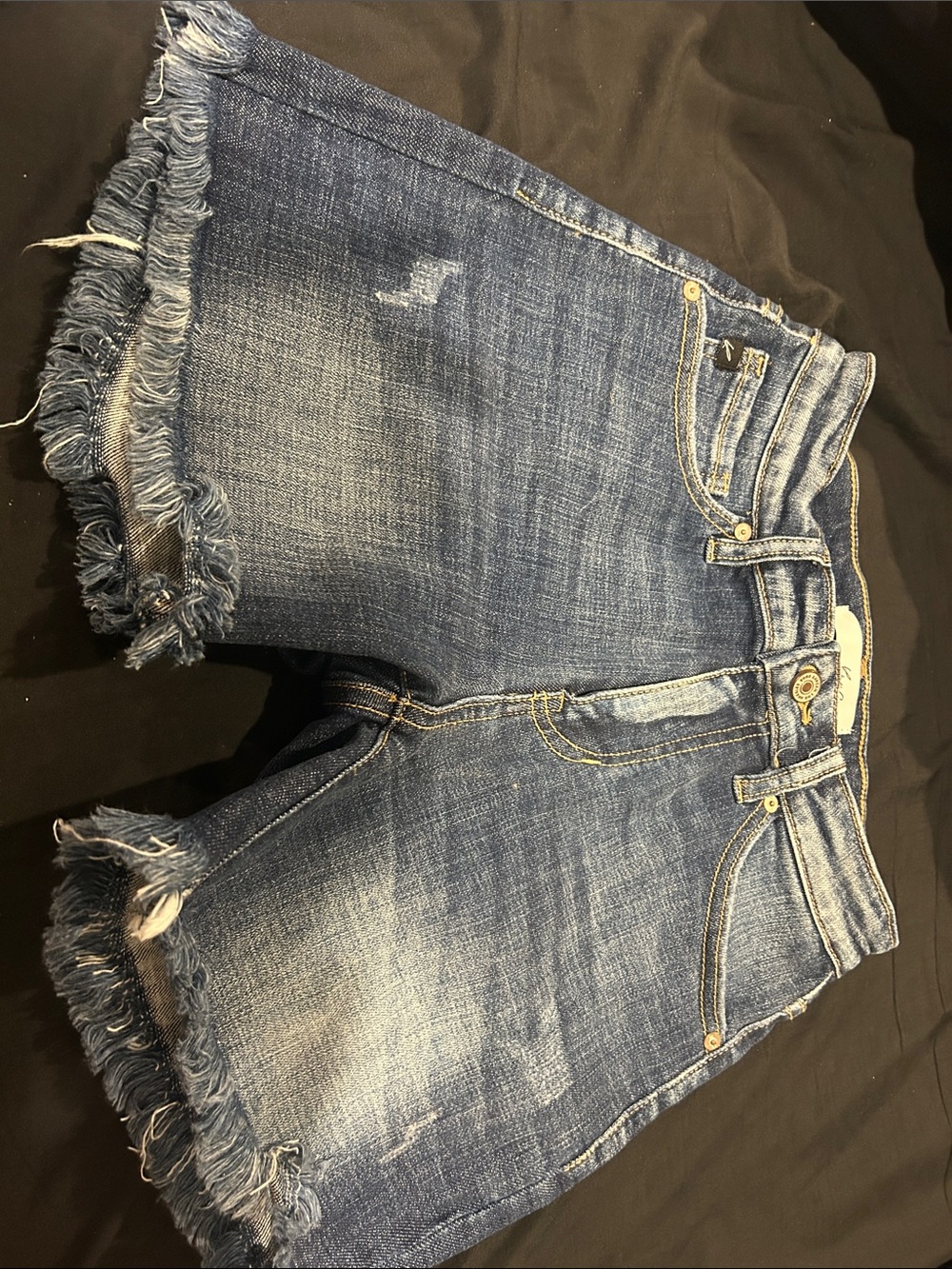 KanCan Distressed Mid-Rise Denim Shorts in Faded Blue